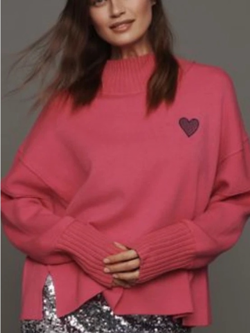 Pink Turtleneck Heart Sweater - Women's Pullover